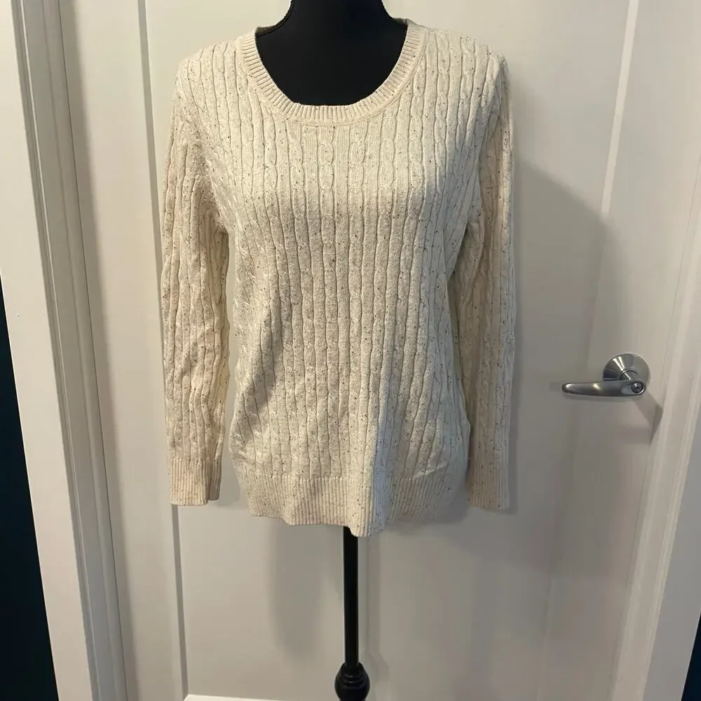 Karen Scott women's Large cream cable knit sweater L/S scoop neck casual top